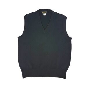 Patrick James Sweater Vest Mens L Black Lambswool V-Neck Vintage Classic Layer
